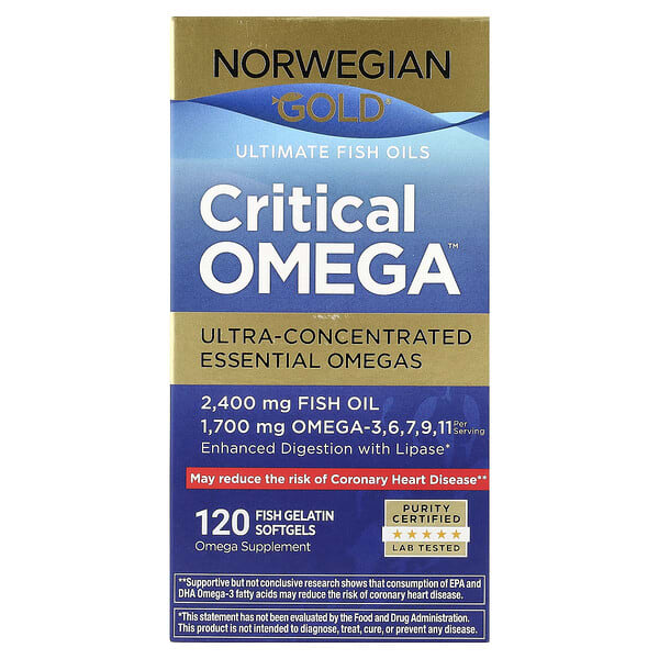 Renew Life, Norwegian Gold®, Critical Omega™ Ultimate Fish Oils, 120 Fish Gelatin Softgels