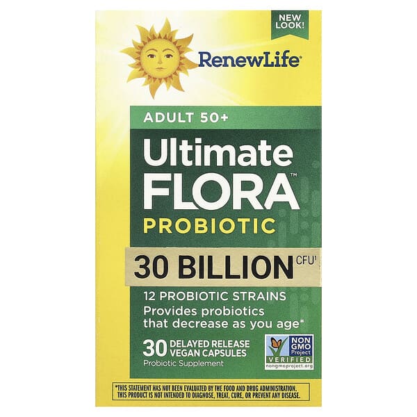Renew Life, Ultimate Probiotic Flora™, Adult 50+ , 30 Billion CFU, 30 Delayed Release Vegan Capsules