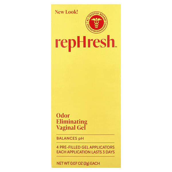 Rephresh, Odor Eliminating Vaginal Gel, 4 Pre-Filled Gel Applicators, 0.07 oz (2 g) Each