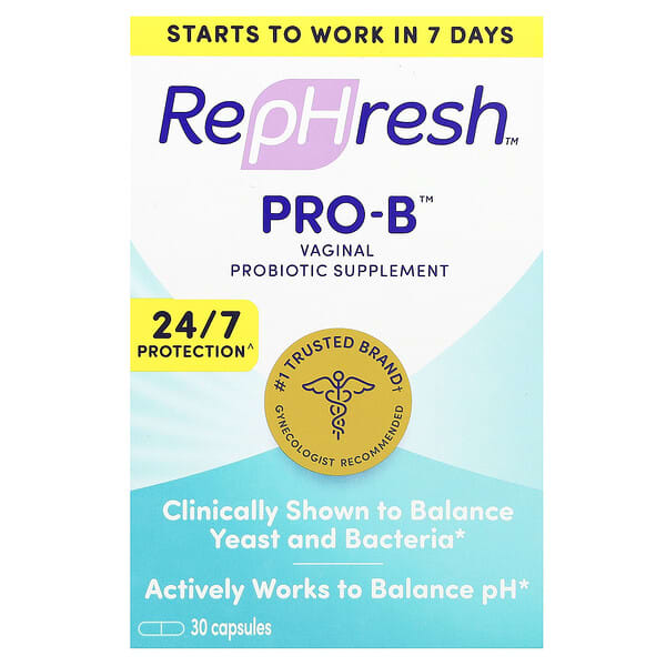 Rephresh, Pro-B, Vaginal Probiotic Supplement, 5 Billion CFU, 30 Capsules 3 Rephresh, Pro-B, Vaginal Probiotic Supplement, 5 Billion CFU, 30 Capsules