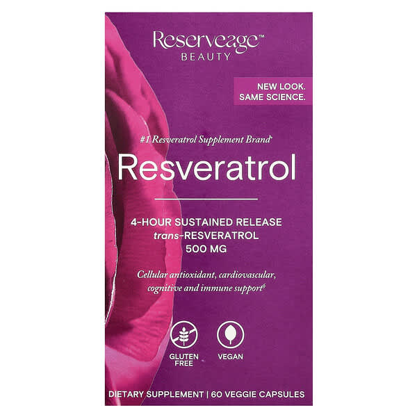 Reserveage Beauty, Resveratrol, 60 Veggie Capsules