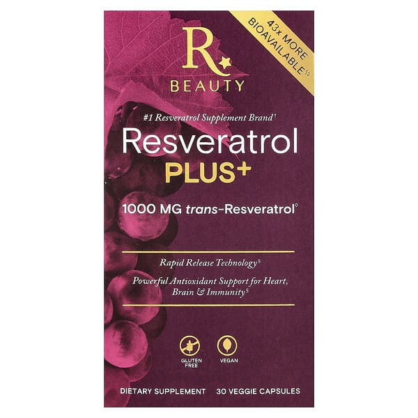 Reserveage Beauty, Resveratrol Plus+, 1,000 mg, 30 Veggie Capsules