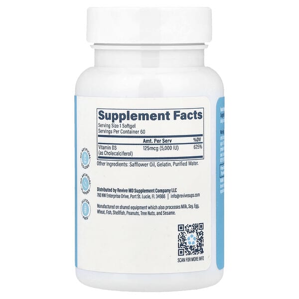 Alternative view of Revive, Essentials, Vitamin D3, 125 mcg (5,000 IU), 60 Softgels