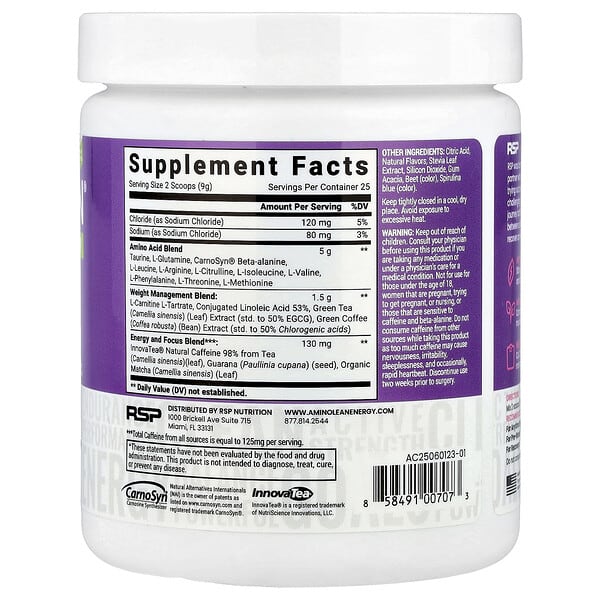 Alternative view of RSP Nutrition, AminoLean®, Energy, Acai, 7.94 oz (225 g)