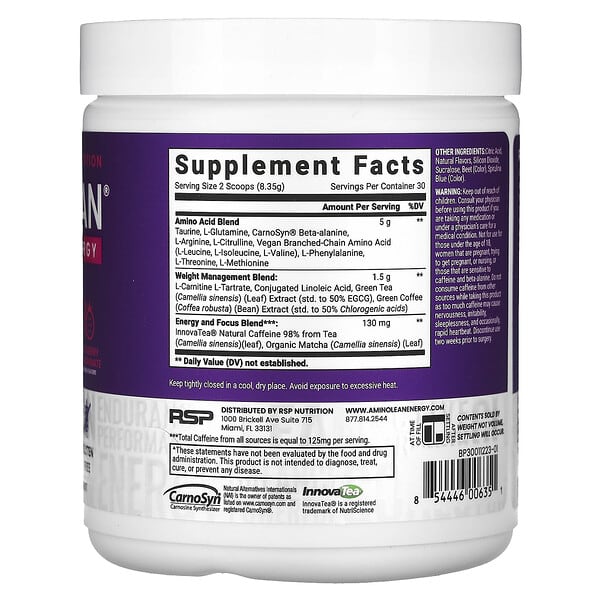 Alternative view of RSP Nutrition, AminoLean Energy, Blackberry Pomegranate, 8.84 oz (250.5 g)