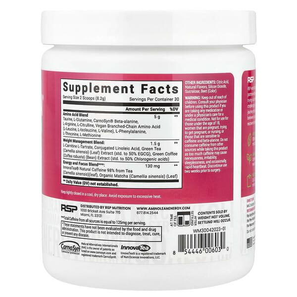 Alternative view of RSP Nutrition, AminoLean® Energy, Watermelon, 8.68 oz (246 g)