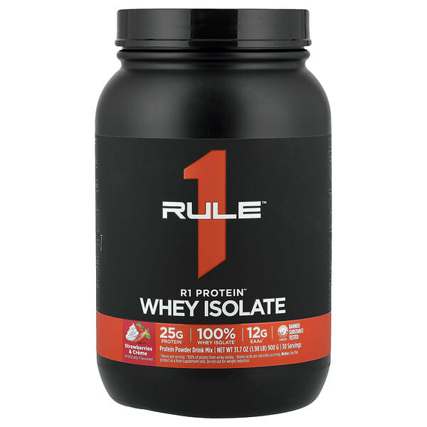 Rule One Proteins, R1 Protein™ Whey Isolate, Strawberries & Creme, 1.98 lb (900 g)