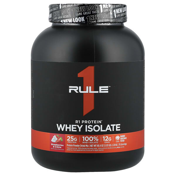 Rule One Proteins, R1 Protein™ Whey Isolate, Strawberries & Creme, 5.03 lbs (2.28 kg)