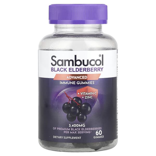 Sambucol, Black Elderberry, Advanced Immune Gummies + Vitamin C + Zinc, 60 Gummies