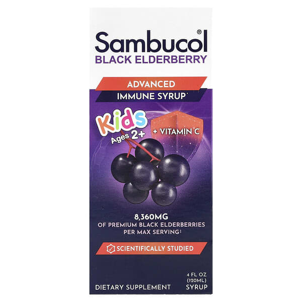 Sambucol, Kids, Black Elderberry, Advanced Immune Syrup, 2 Years & Older, Berry, 4 fl oz (120 ml)
