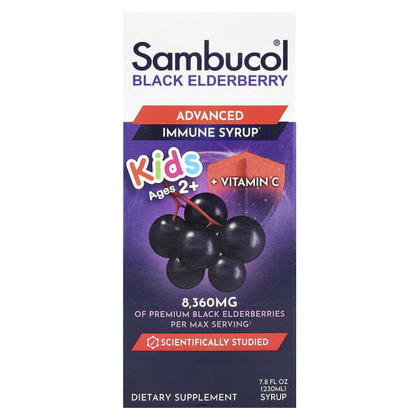 Sambucol, Kids, Black Elderberry, Advanced Immune Syrup, Ages 2+, 8,360 mg, 7.8 fl oz (230 ml)