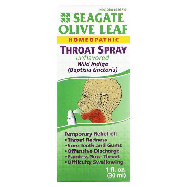 Seagate, Olive Leaf Throat Spray, Unflavored, 1 fl oz (30 ml) 3 Seagate, Olive Leaf Throat Spray, Unflavored, 1 fl oz (30 ml)
