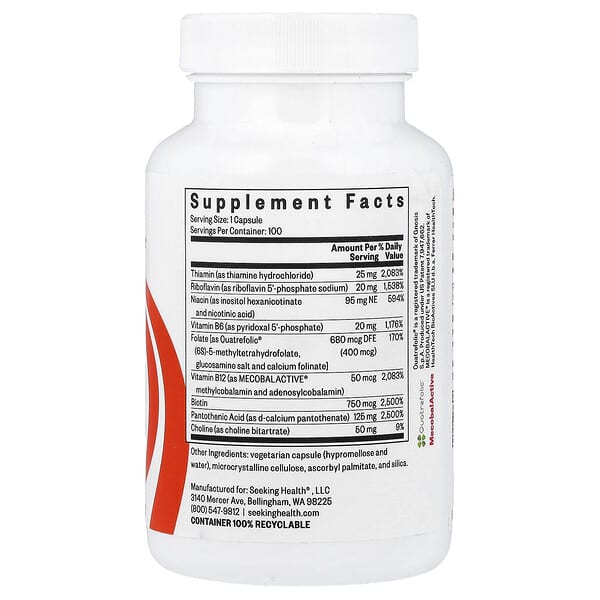 Alternative view of Seeking Health, B Complex Plus With Choline, 100 Capsules