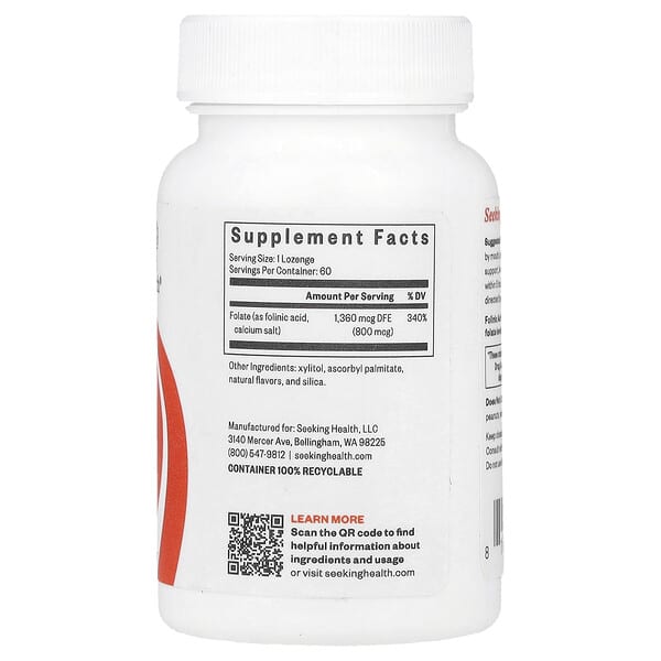 Alternative view of Seeking Health, Folinic Acid , 800 mcg, 60 Lozenges