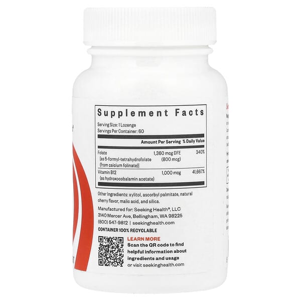 Alternative view of Seeking Health, Hydroxo B12 With Folinic Acid, 60 Lozenges