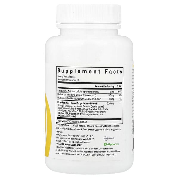 Alternative view of Seeking Health, Kids Optimal Focus, 60 Tablets