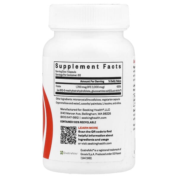 Alternative view of Seeking Health, L-Methylfolate, 1 mg, 60 Capsules