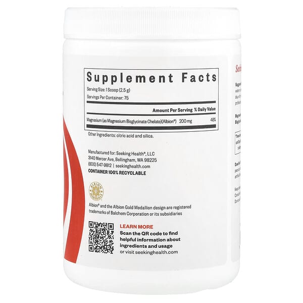 Alternative view of Seeking Health, Magnesium Glycinate, 6.61 oz (187.5 g)