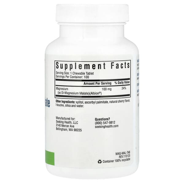 Alternative view of Seeking Health, Magnesium Malate Chewable, 100 mg, 100 Chewable Tablets