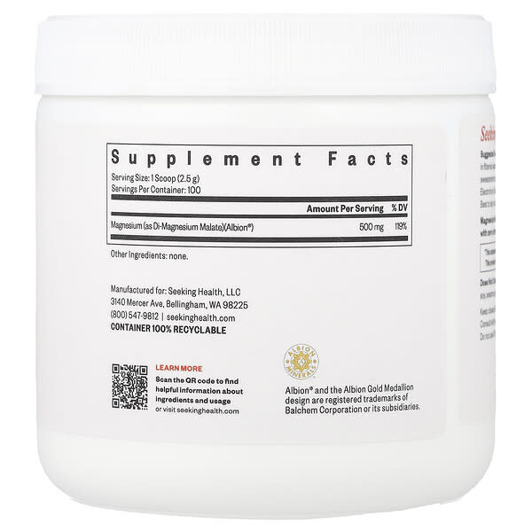 Alternative view of Seeking Health, Magnesium Malate Powder, 500 mg, 8.82 oz (250 g)