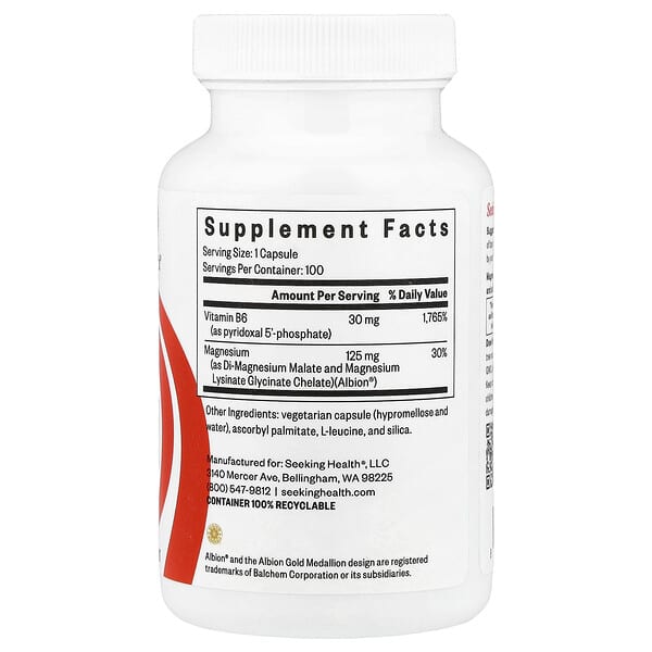 Alternative view of Seeking Health, Magnesium Plus with Vitamin B6, 100 Capsules