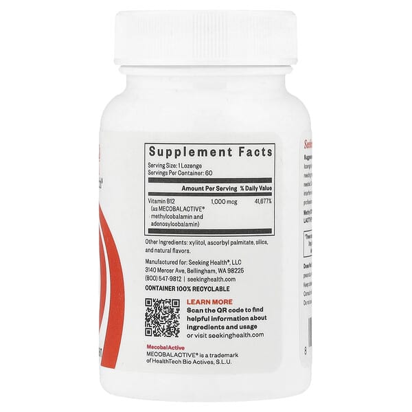Alternative view of Seeking Health, Methyl B12, 1,000 mcg, 60 Lozenges