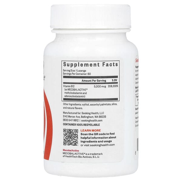 Alternative view of Seeking Health, Methyl B12 5000, 5,000 mcg, 60 Lozenges