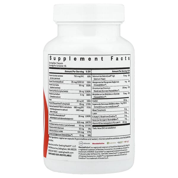 Alternative view of Seeking Health, Multivitamin One, 45 Capsules