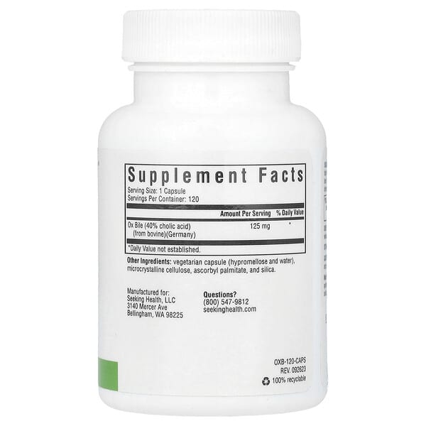 Alternative view of Seeking Health, Ox Bile, 125 mg, 120 Capsules