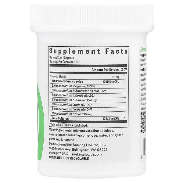 Alternative view of Seeking Health, ProBiota Bifidobacterium, 12 Billion CFU, 60 Capsules