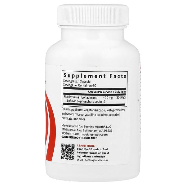 Alternative view of Seeking Health, Riboflavin, 400 mg, 60 Capsules