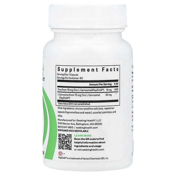 Alternative view of Seeking Health, Zinc Carnosine, 75 mg, 60 Capsules