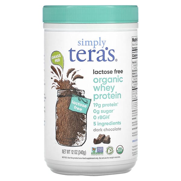 Simply Tera's, Organic Whey Protein, Lactose Free, Dark Chocolate, 12 oz (340 g)