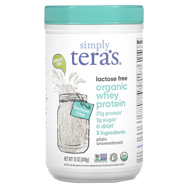 Simply Tera's, Organic Whey Protein, Lactose Free, Plain Unsweetened, 12 oz (340 g)