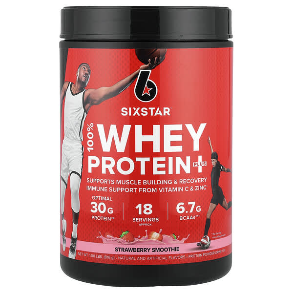 SIXSTAR, 100% Whey Protein Plus, Strawberry Smoothie, 1.8 lbs (816 g)