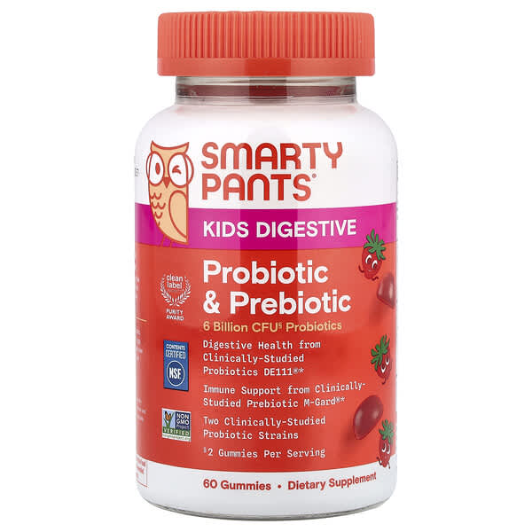 SmartyPants, Kids Digestive, Prebiotic & Probiotic Gummies, Strawberry, 60 Gummies