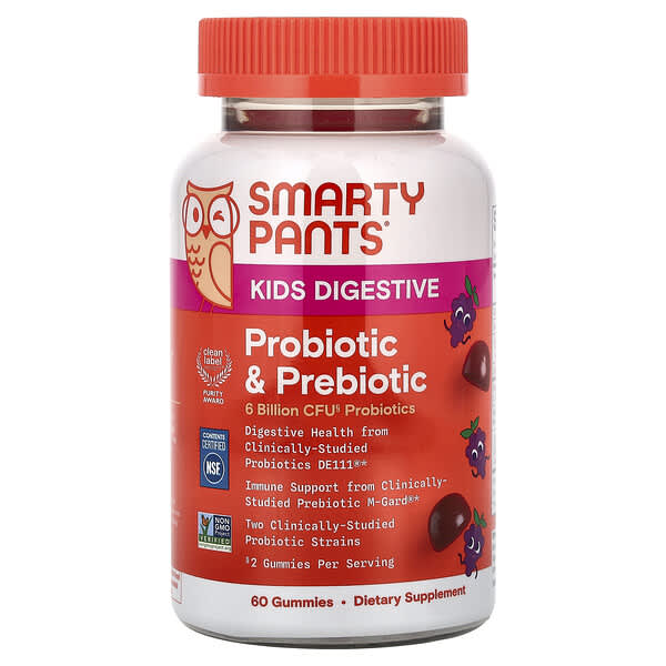 SmartyPants, Kids Digestive, Probiotic & Prebiotic Gummies, Grape, 60 Gummies