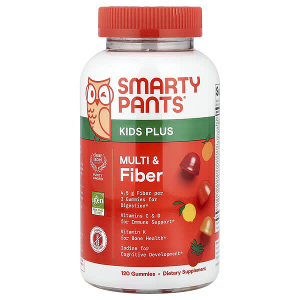 SmartyPants, Kids Plus, Multi & Fiber, Strawberry, Orange and Lemon, 120 Gummies