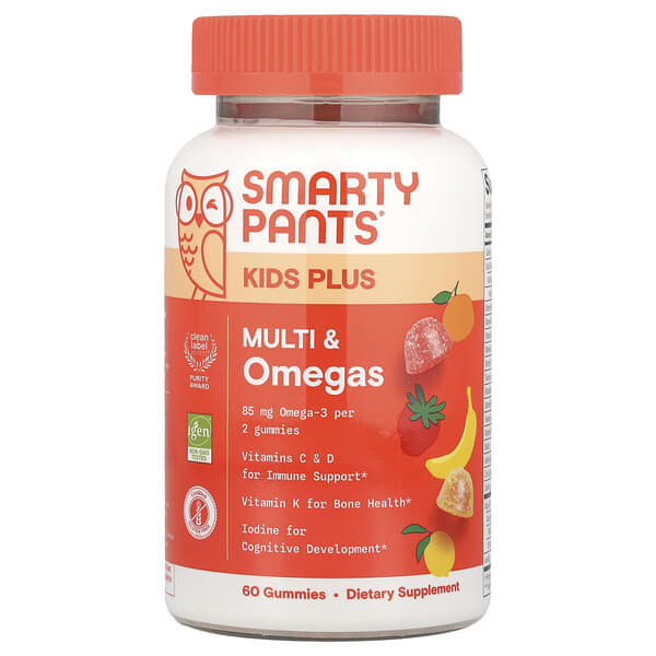 SmartyPants, Kids Plus, Multi & Omegas Gummies, Lemon, Orange, and Strawberry Banana, 60 Gummies 2 SmartyPants, Kids Plus, Multi & Omegas Gummies, Lemon, Orange, and Strawberry Banana, 60 Gummies