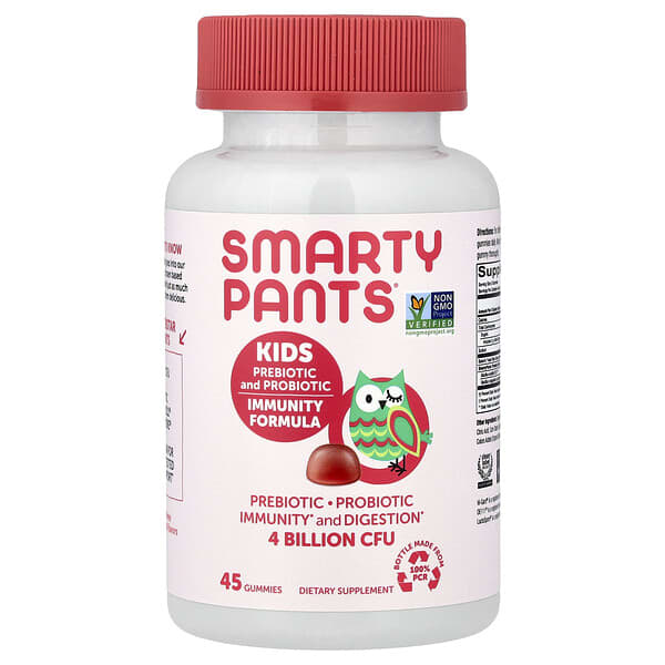 SmartyPants, Kids Prebiotic and Probiotic Gummies, Immunity Formula, Strawberry Creme, 45 Gummies