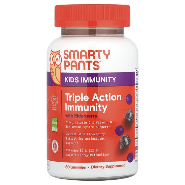 SmartyPants, Kids, Triple Action Immunity Gummies with Elderberry, 60 Gummies