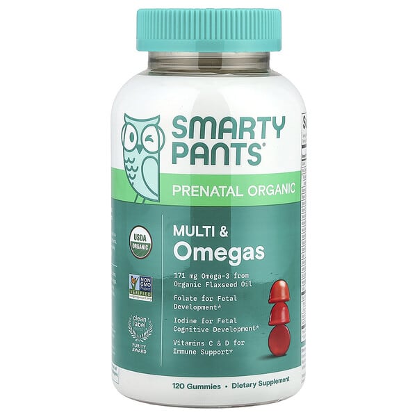 SmartyPants, Organic Prenatal Multi & Omegas, Grape, Blueberry & Mixed Berry, 120 Gummies