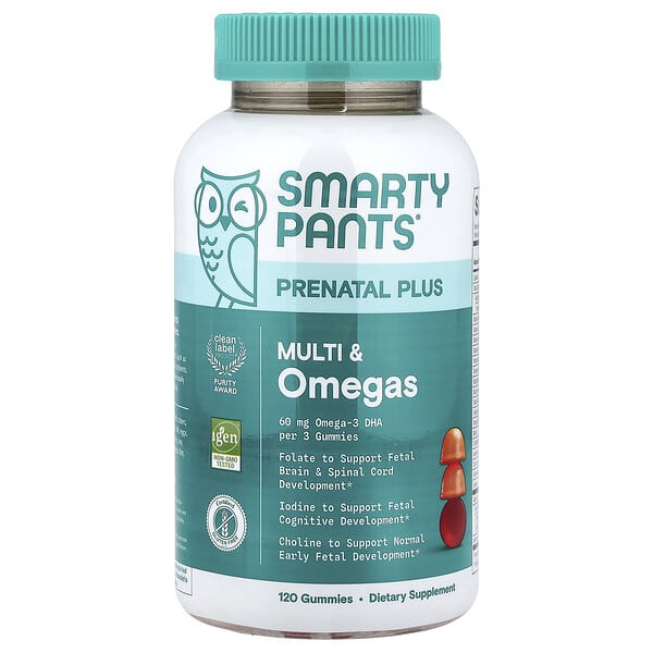 SmartyPants, Prenatal Plus, Multi & Omegas Gummies, Orange and Strawberry Lemonade, 120 Gummies