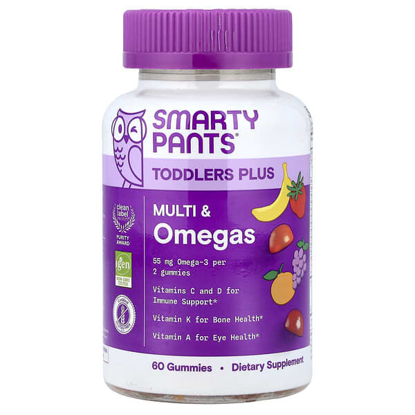 SmartyPants, Toddler Plus, Multi & Omegas, Grape, Orange, & Strawberry Banana, 60 Gummies