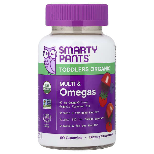 SmartyPants, Toddlers Organic, Multi & Omegas Gummies, Cherry and Mixed Berry, 60 Gummies