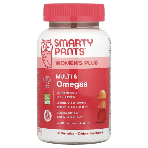 SmartyPants, Women's Plus, Multi & Omegas Gummies, Strawberry, Orange, and Lemon Creme, 90 Gummies
