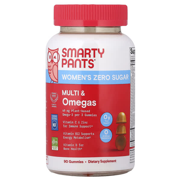 SmartyPants, Women's Zero Sugar, Multi & Omegas Gummies, Orange, 90 Gummies