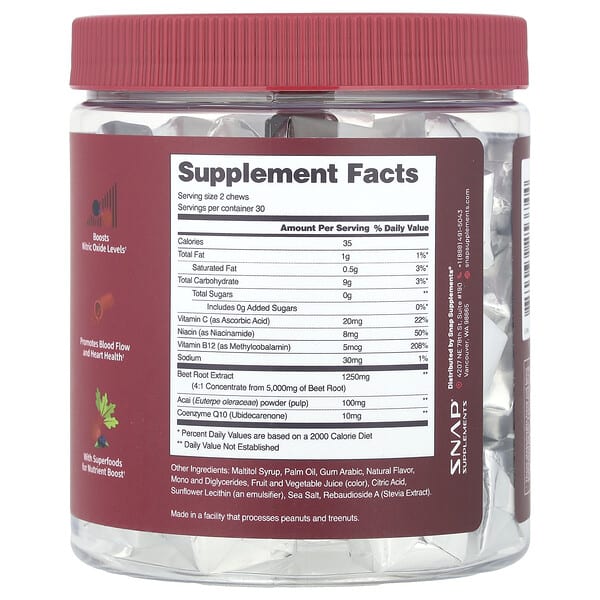 Alternative view of Snap Supplements, Heart Beets + CoQ10, Mixed Berry, 60 Soft Chews