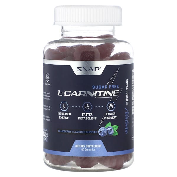 Snap Supplements, L-Carnitine Gummies, Blueberry, Sugar Free, 60 Gummies (250 mg per Gummy)