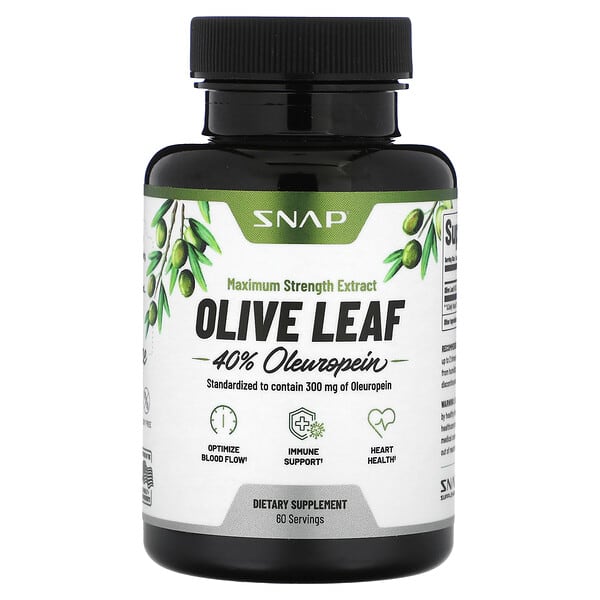 Snap Supplements, Olive Leaf, Maximum Strength, 750 mg, 60 Capsules